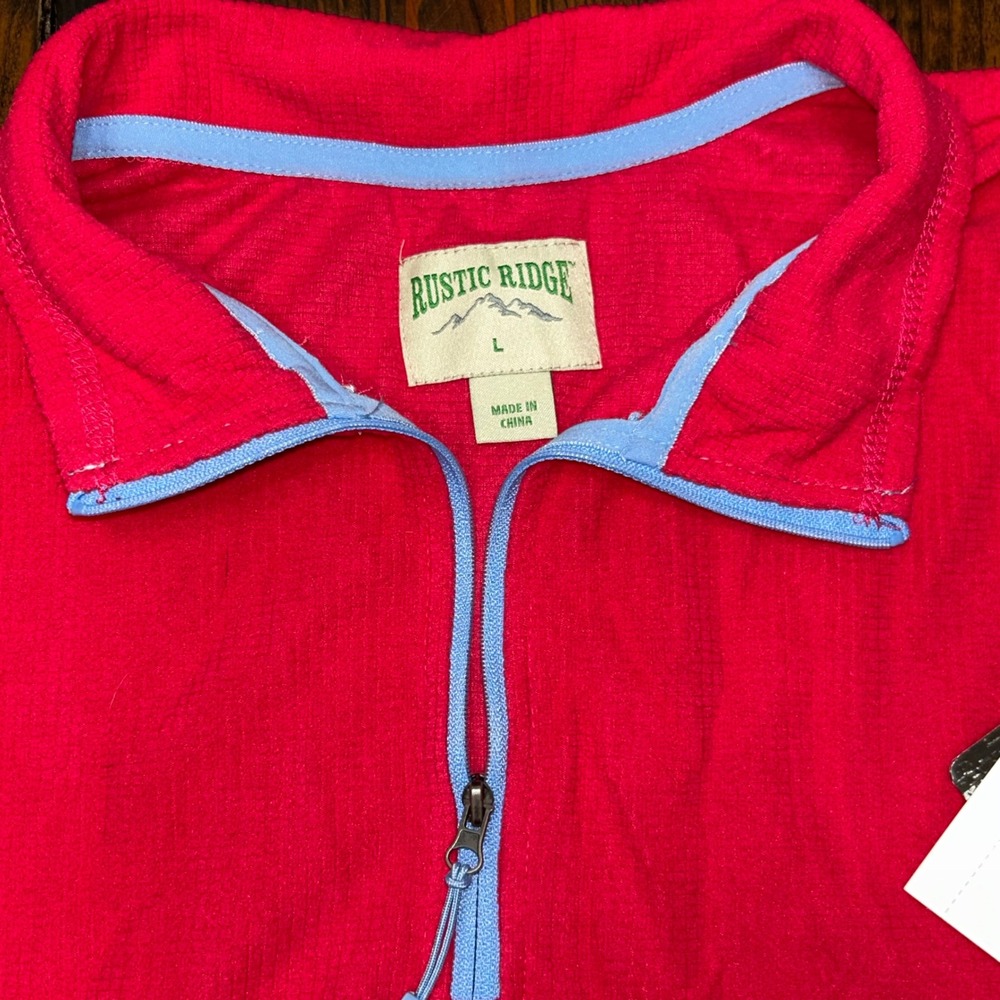 Rustic Ridge Womens Large Raspberry Pink Fleece Quarter Zip Pullover Waffle Knit - Picture 4 of 6